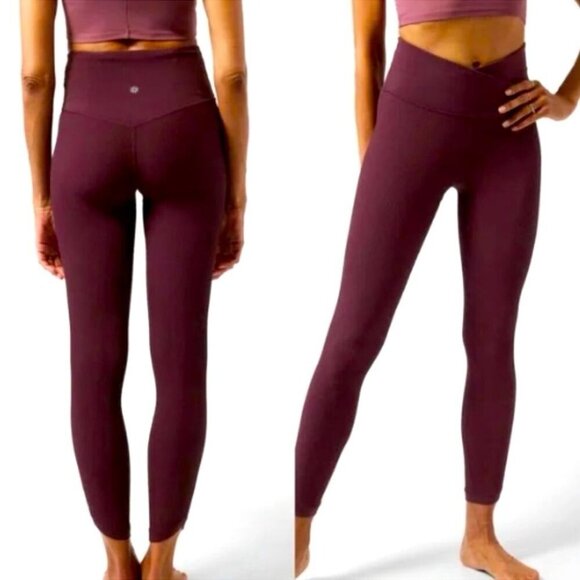 Athleta Elation Crossover Rib 7/8 Tight Size XL Maroon Plum Purple Athletic Gym - Picture 1 of 6
